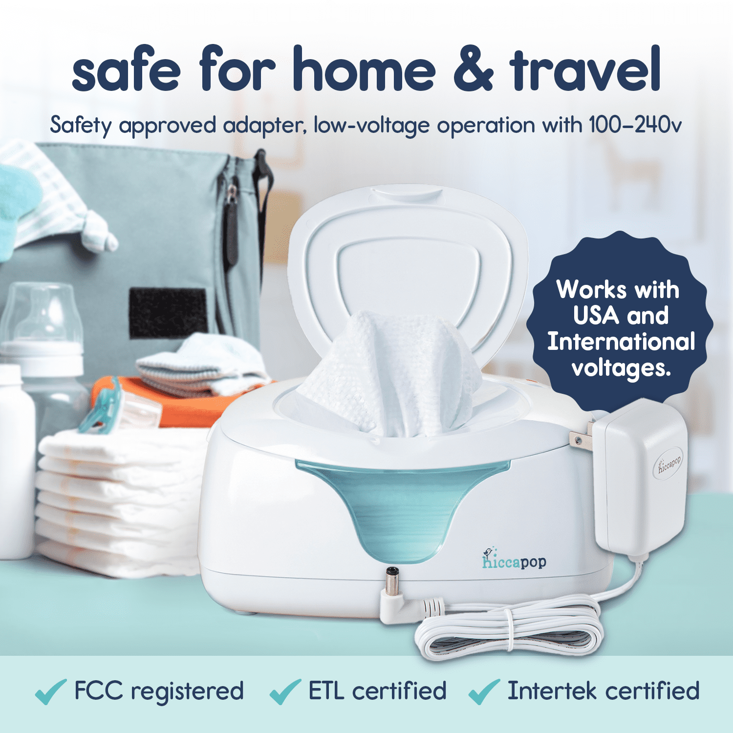 Hiccapop Baby Wipe Warmer and Wet Wipes Dispenser with Changing Light, White