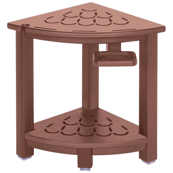 NALONE Corner Shower Stool, HDPE Shower Bench for Inside Shower, Small Shower Chair Seat for Shaving Legs with Storage Shelf, Soap Box and Adjustable Feet (Brown)