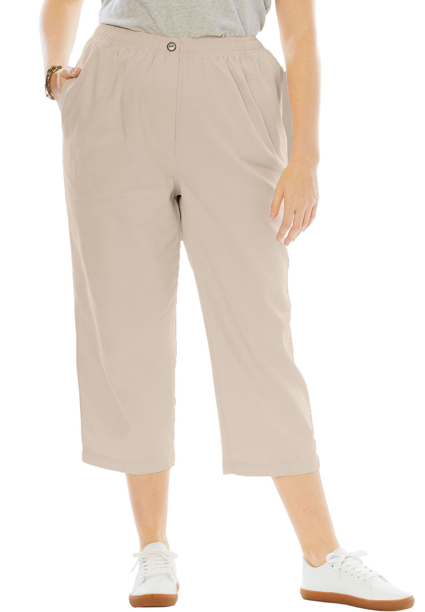 Elastic-waist Cotton Capri Pants ...