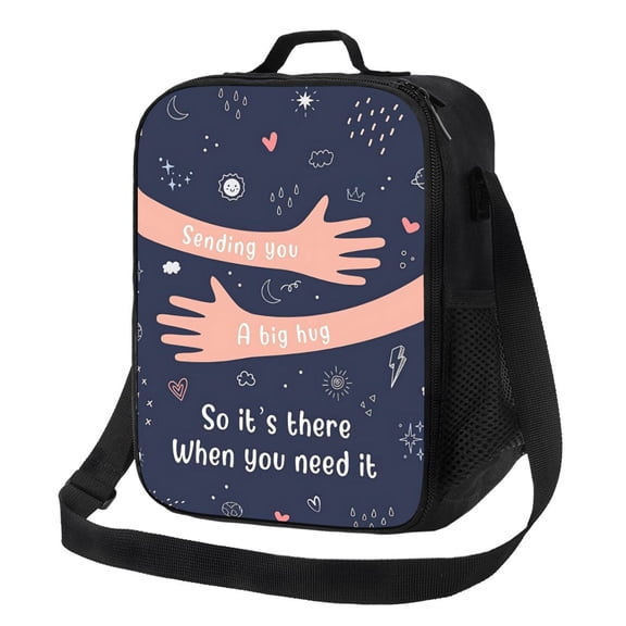 Hug Healing Lunch Bag Insulated Thermal Box with Shoulder Strap & Handle for Work and Picnic