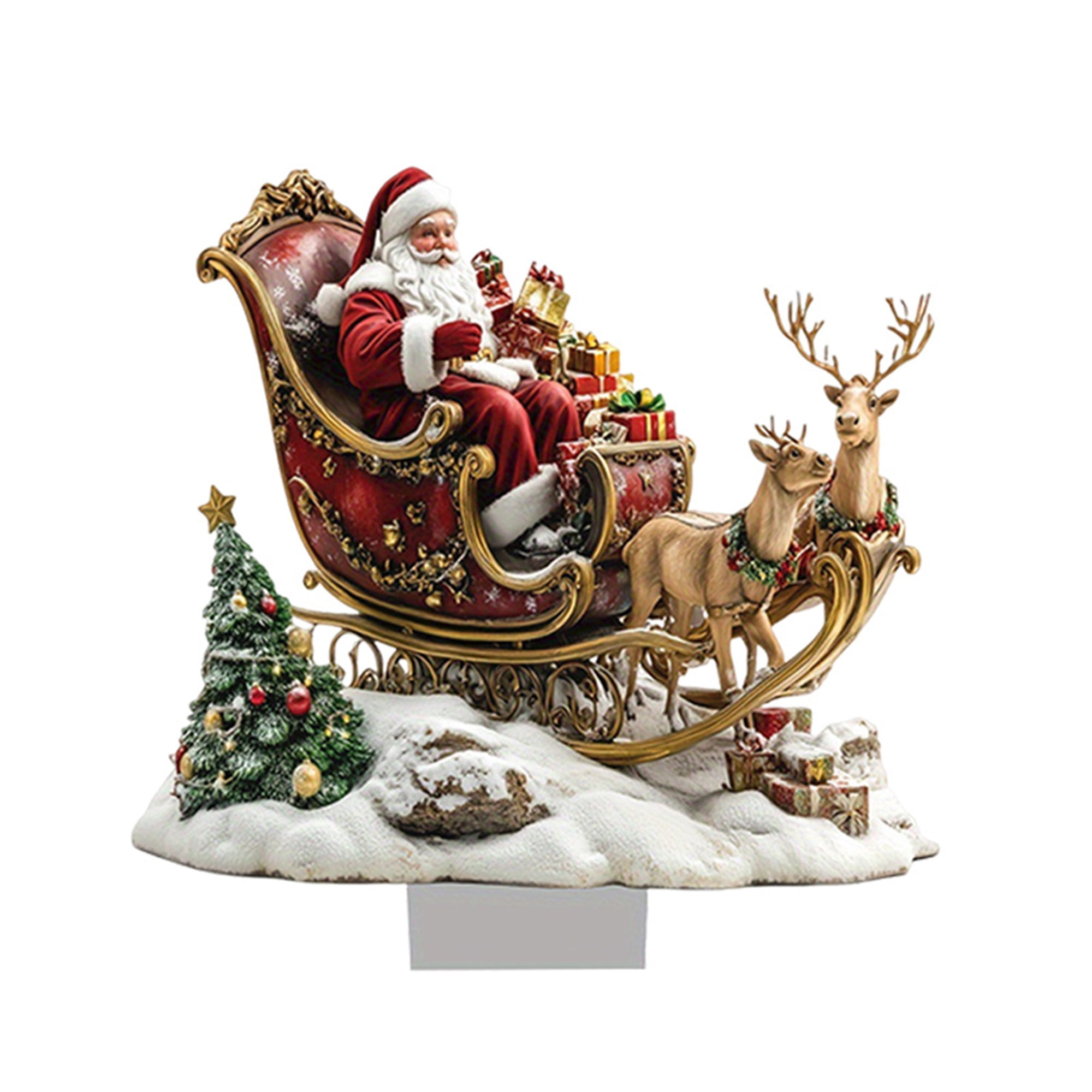 Pere Noel Musical Figurine Père Noël En Traîneau - Décoration Noël Acrylique 14cm - Ambiance Festive Garantie Figurine Pere Noel