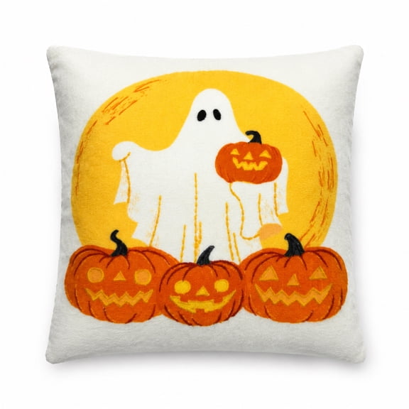 Halloween Ghost Pumpkin Pillow Covers,Soft Tufting Couch Cushion Cover for Living Room & Bedroom Decor,Comfort Fall Throw Pillowcase,17.7x17.7 Inch