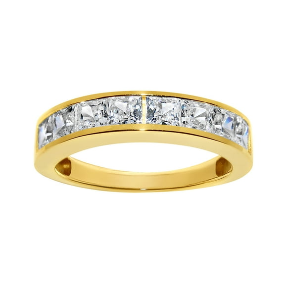 Precious Stars 14K Yellow Gold 1 1/3ct TGW Princess-cut Cubic Zirconia Channel-Set Wedding Band