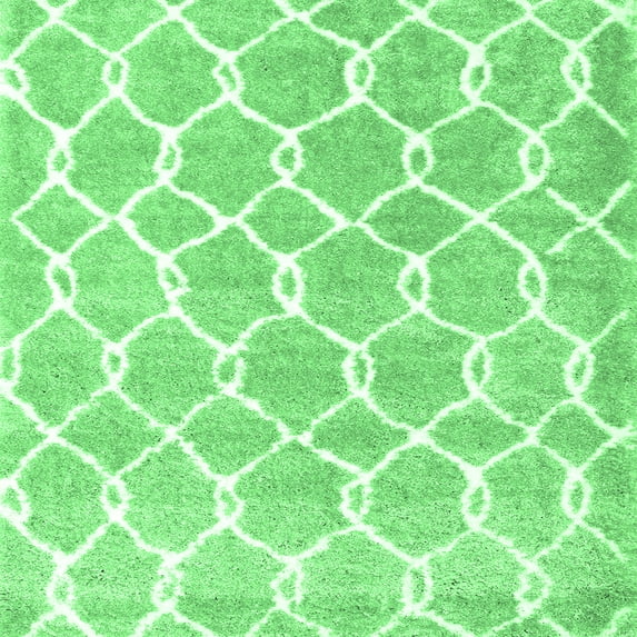 Ahgly Company Indoor Square Trellis Emerald Green Modern Area Rugs, 6' Square