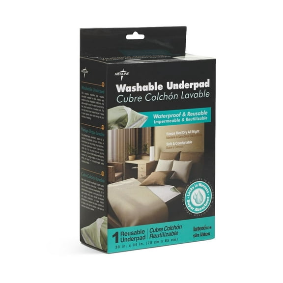 Medline Washable Bed Pads, Reusable Underpads for Incontinence, Furniture or Pets, Super Absorbency, 30 x 34in, 6 Count