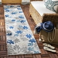 thumbnail image 2 of SAFAVIEH Cabana Georgiana Floral Indoor/Outdoor Runner Rug, Grey/Blue, 2' x 6', 2 of 12