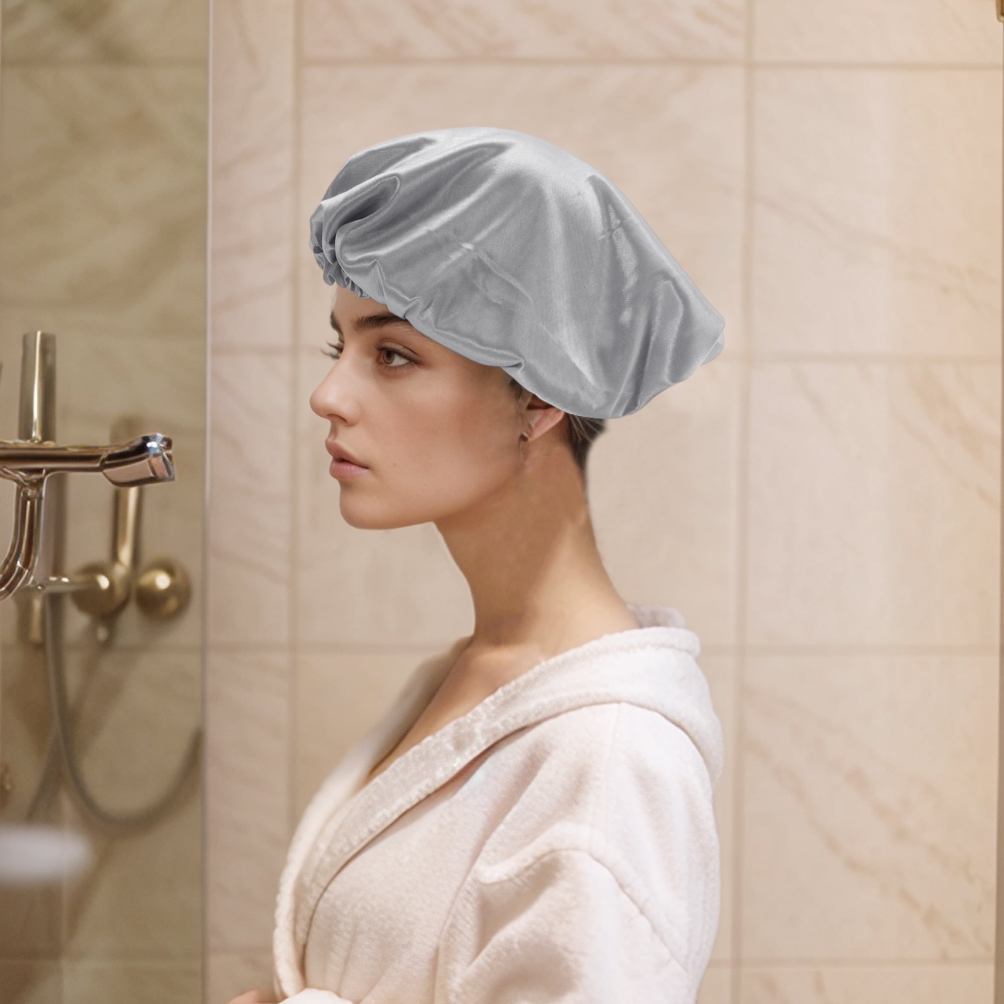 Unique Bargains Women Durable  Shower Cap for Hotel Travel 2pcs Grey