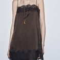 thumbnail image 5 of Women Silk Lace Trim Cami Tops Y2k Spaghetti Strap Lace Tank Tops Stain Slip Long Top Silky Slip Dress Side Lace Undershirt Going Out Camisole, 5 of 6