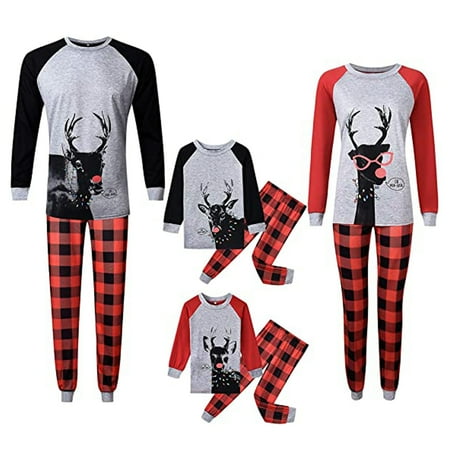 

Canrulo Christmas Xmas Family Matching Set Pajamas Sleepwear Nightwear Kids Adult Deer Plaid Pyjamas