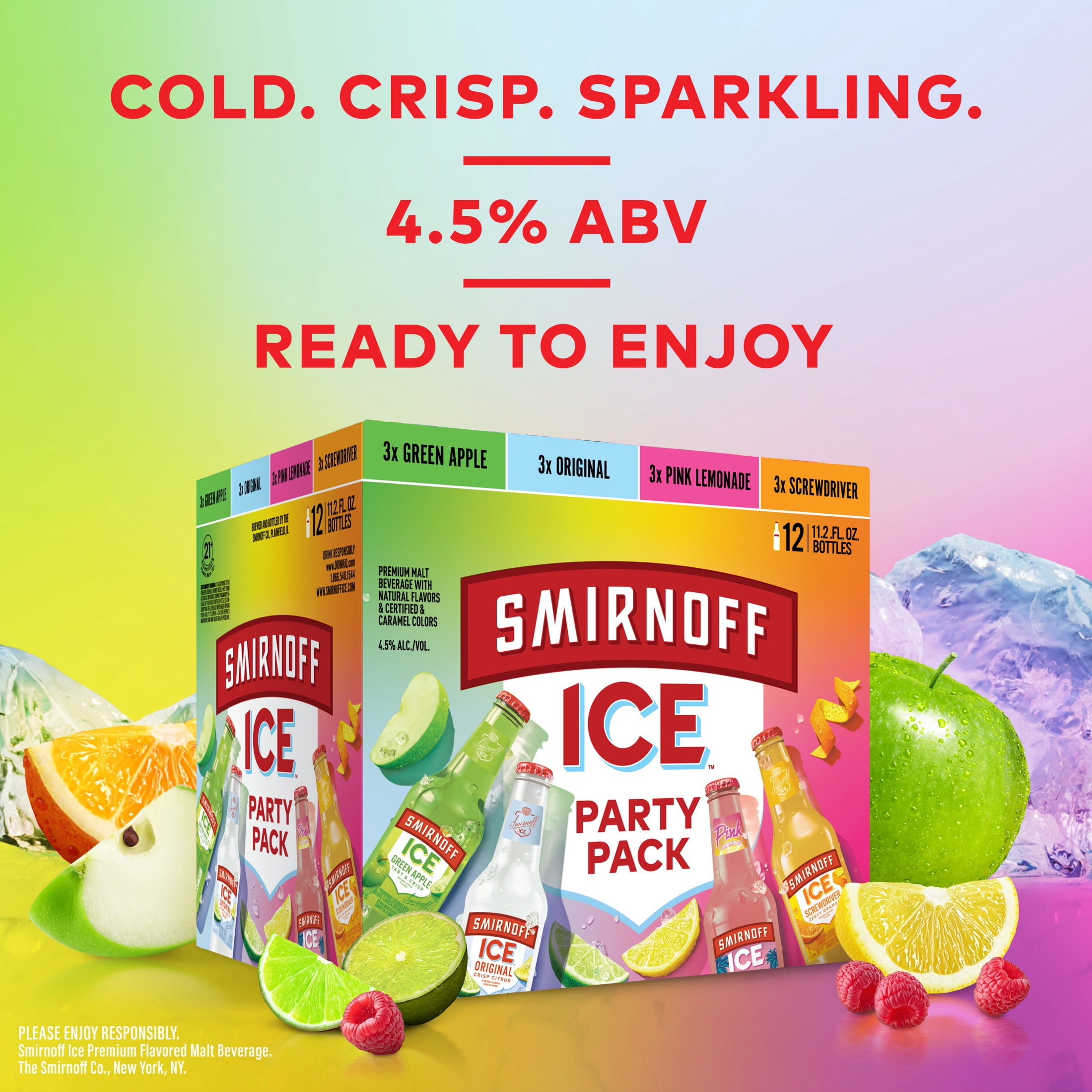 Smirnoff Ice Party Pack Variety, 12 Pack Bottles, 11.2 fl oz, 4.5% ABV