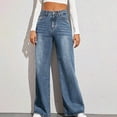 Womens Baggy Jeans Straight Wide Leg Denim Pants Stretch Jeans With