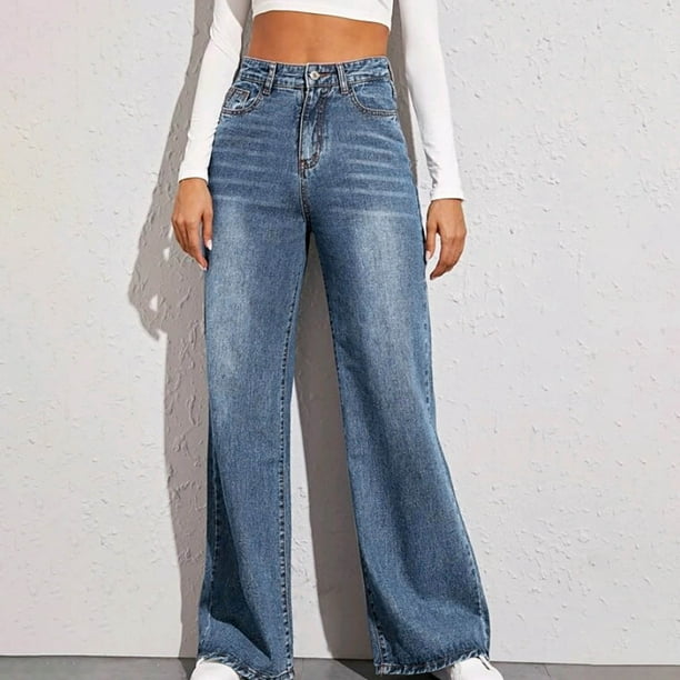 Bell Bottom Jeans for Women Stretch High Waisted Straight Wide Leg Denim  Pants Casual Distressed Flare Trousers 
