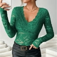 thumbnail image 2 of Women's Floral Embroidery Eyelet Lace Crew Neck Long Sleeve Top, 2 of 8