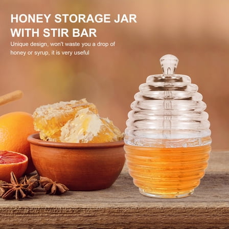LOLIPPYY Clear Honey Jar Set with Plastic Dipper for Kitchen - Convenient Syrup Dispenser and Snack Storage Container