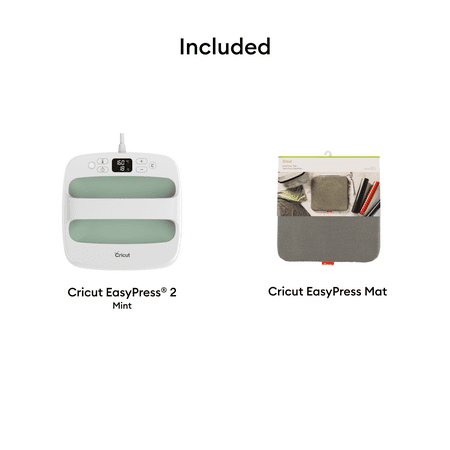 Cricut EasyPress® 2, Mint 9 in x 9 in + Cricut EasyPress Mat, 12 in x 12 in Bundle