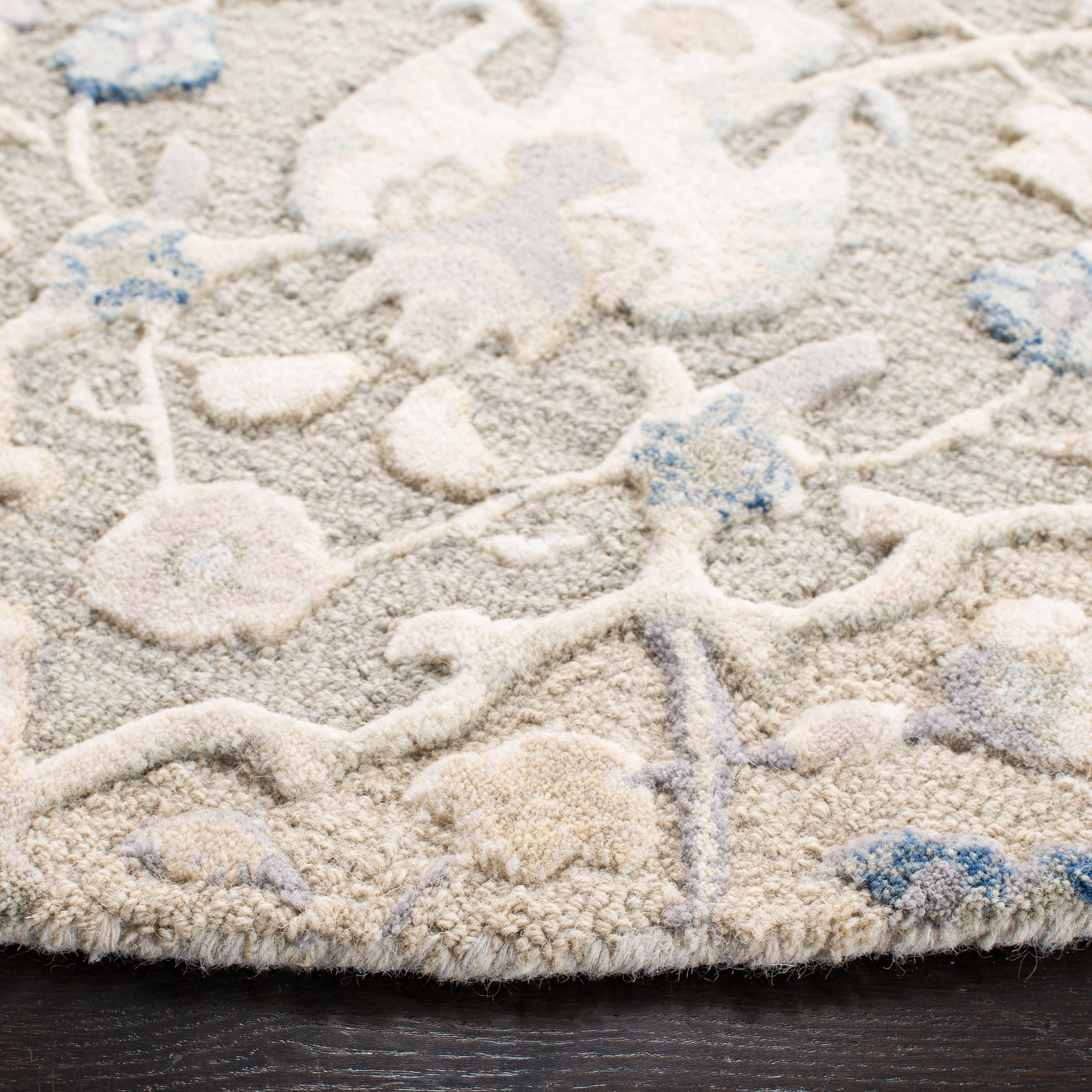 SAFAVIEH Glamour Charmaine Floral Wool Area Rug, Grey/Blue, 8' x 8' Round