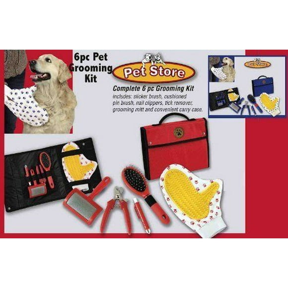 Pet Store Pet Grooming 6 Piece Kit Grooming Shedding Slicker Brush Nail Clipper for Puppy Kitten Small Pets (Red)