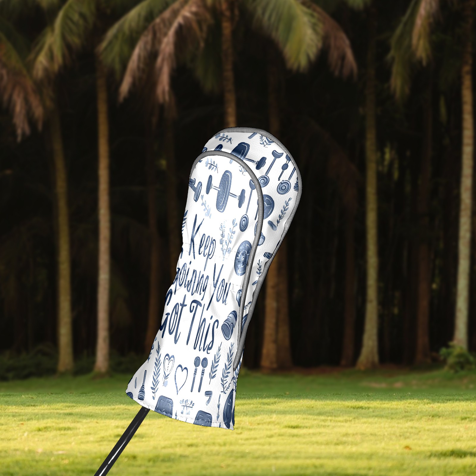 Golf Club Covers, White Fitness Motto Premium PU Leather Driver Hybrid Putter Head Covers with Velvet Lining, Waterproof Golf Gifts for Men Women