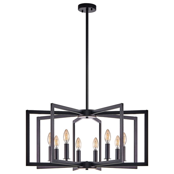 27” Black Geometric 8-Light Chandelier  Industrial Metal Pendant Light Fixture  Modern Design