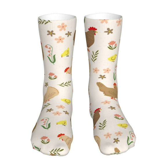 Bingfone Chicken Family Prirnt Women's Men's Fun Pattern and Solid Crew Socks-1 Pair Pack-Cool & Classic Novelty Design Gifts