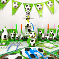 thumbnail image 4 of Tema de fútbol decoraciones de cumpleaños telón de fondo mantel vajilla conjunto número globo pancarta fútbol regalos de cumpleaños favores para niños, 4 of 5