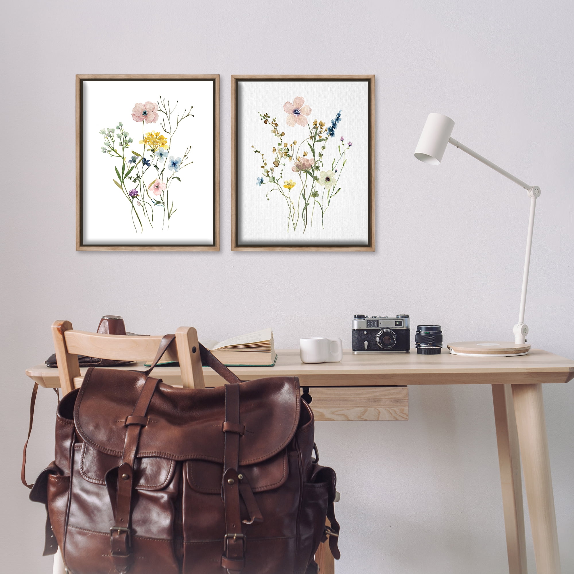 Stupell Industries Artfully Arranged Wildflowers Plants & Flowers Painting Brown Floater Framed Canvas Art Print Wall Art, 17 x 21, Set of 2