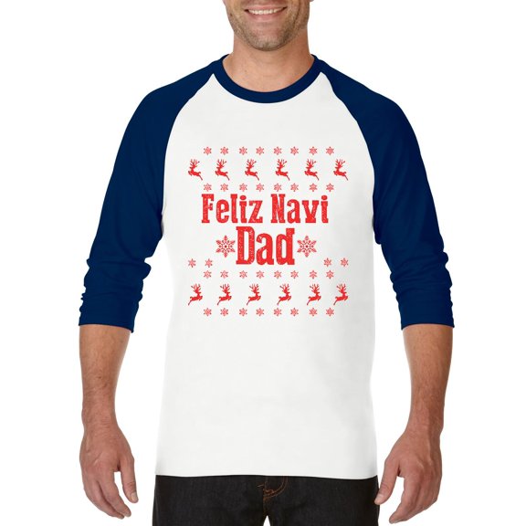MmF - Mens Raglan Sleeve Baseball T-Shirts - Feliz Navidad in Black