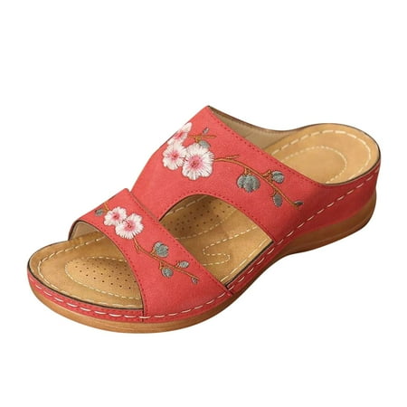 

nsendm Womens Size 8.5 Wedge Sandals Sandals Ladies Flower Women s Fashion Shoes Summer Wedge Womens Olive Sandals Sandal Red 9.5