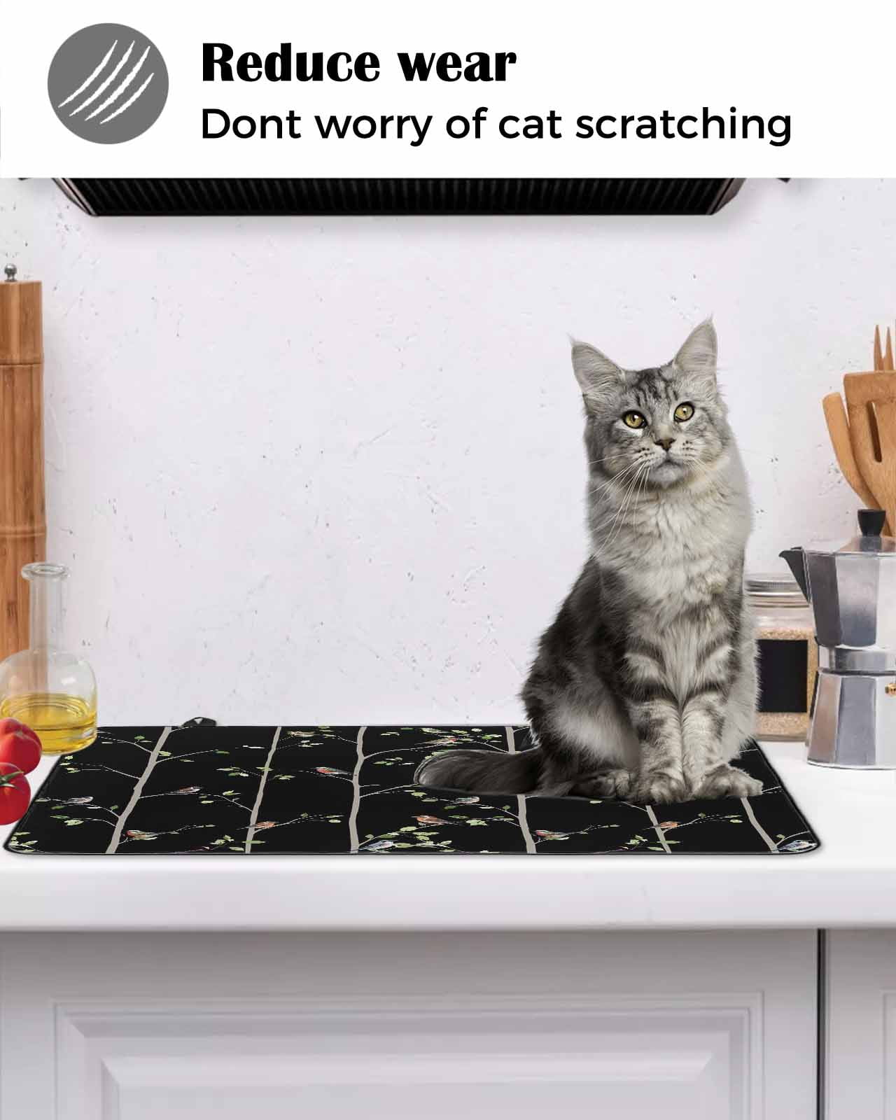 Large Induction Cooktop Protector Mat Sparrow Stove Top Covers for Electric Stove, Spring Birds on The Branches Vintage Country Black Decorative Stove Burner Cover Mats, Glass Top Stove Cover