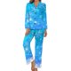 thumbnail image 1 of Pijama de copo de nieve de Navidad para mujer, Conjunto de pijama estético de 2 piezas con estampado verde, manga larga, cuello en V, encantador traje para el hogar, Primavera, 1 of 4