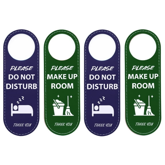 Muka Do Not Disturb Door Hanger Sign Make Up Room Door Knob Hanger Sign For Hotel, Pu Leather Double Sided, 9.4"X3.1"-4 Pcs