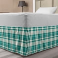 thumbnail image 1 of Teal Stripe Bed Skirt, Composition of Plaid Inspired Traditional Old School Design Overlapping Streaks, Elastic Bedskirt Dust Ruffle Wrap Around for Bedding Decor, 4 Sizes, Teal Ivory, by Ambesonne, 1 of 2