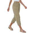 thumbnail image 5 of ClodeEU Women's Elastic Waist Linen Blend Capri Pants,Loose Fit Cropped Trousers with Pockets for Summer Khaki,Women's Plus XXL, 5 of 8
