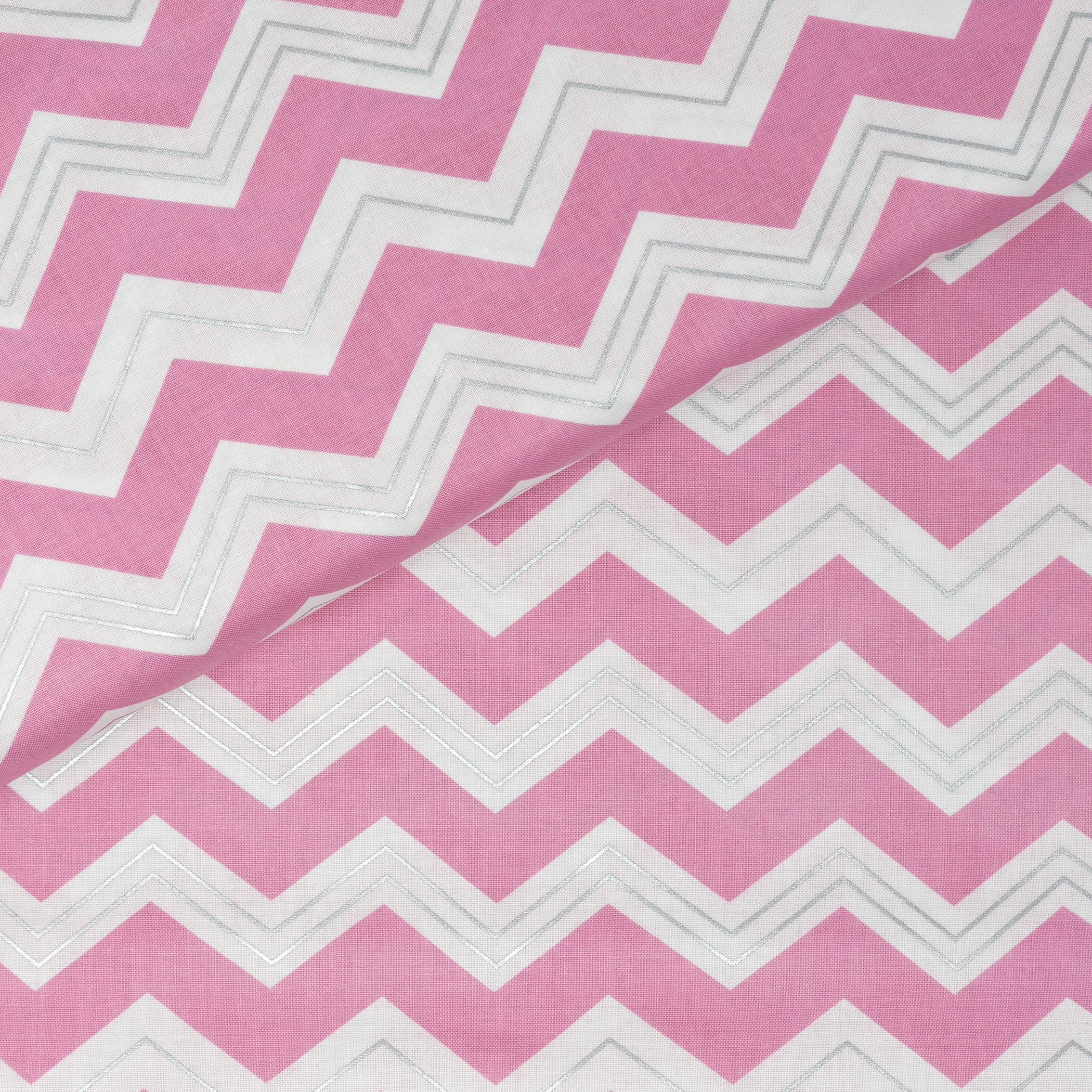 Waverly Inspirations By the Yard 100% Cotton Fabric Chevron, Carnation, Silver, White, 44" Wide for Quilting & Sewing