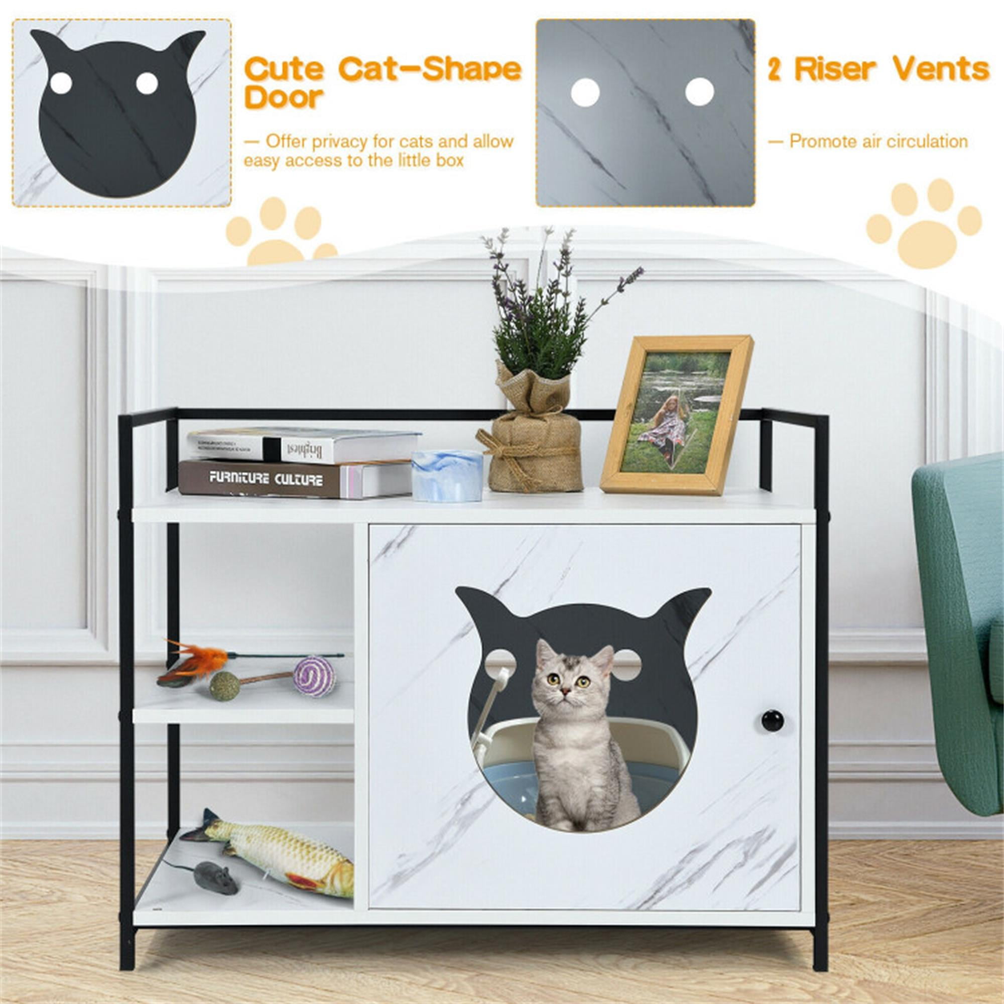 Kadyn 30" Hidden Cat Litter Box Enclosed Furniture, Indoor Wood Cat House with Iron Sturdy Structure, White
