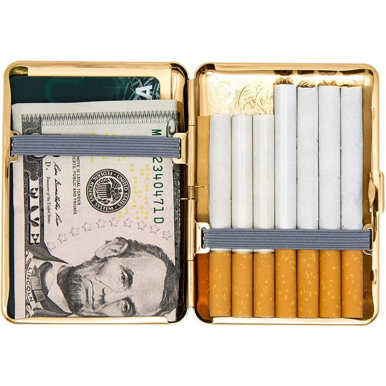Victorian Scroll Pattern Metal-Plated Cigarette Case With Elastic Bands (14  King Size Cigarettes)