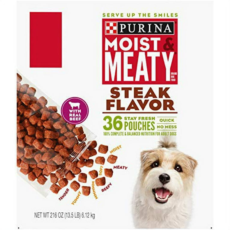 Purina Moist Meaty Steak Flavor Wet Dog Food 36 ct. Meal Packets Walmart