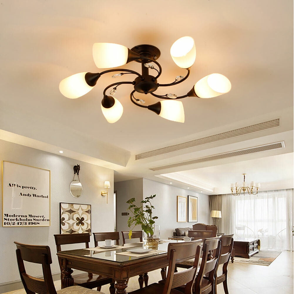 DENEST 6-Heads Modern Ceiling Light Living Room Chandelier Lamp Semi Flush Mount