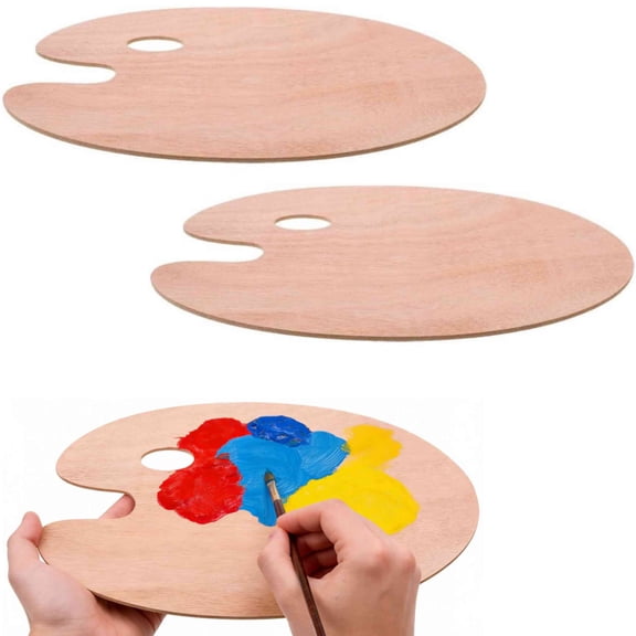 2Pcs Palette Wooden Paint Palette, 11.8" x 7.87" Painting Palette Paint Tray Palettes for Acrylic Watercolor Oil Paint DIY Art Craft Painting(Wood Color)