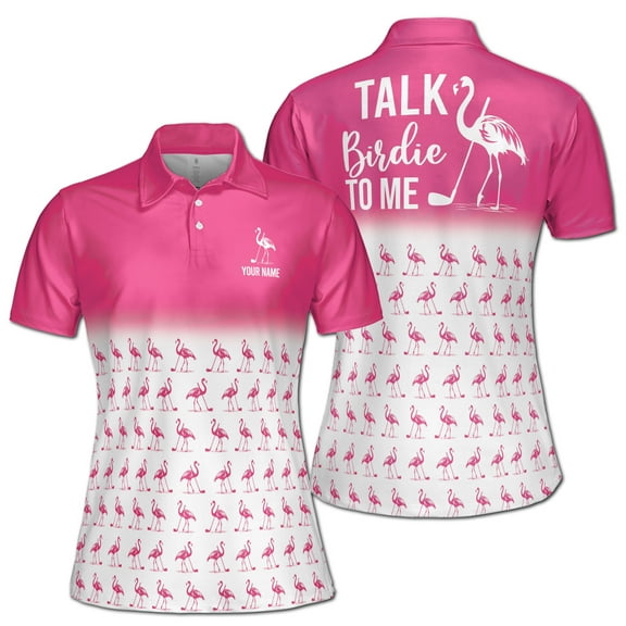 Custom Pink Flamingo Pattern Talk To Me Birdie Women's Polo Shirt S-5XL