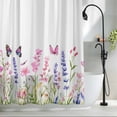 thumbnail image 2 of Pink Purple Flowers Fabric Shower Curtain Spring Butterflies Washable Shower Curtains for Bathroom, Waterproof Bath Curtain with Hooks Home Decor 72x84in, 2 of 8