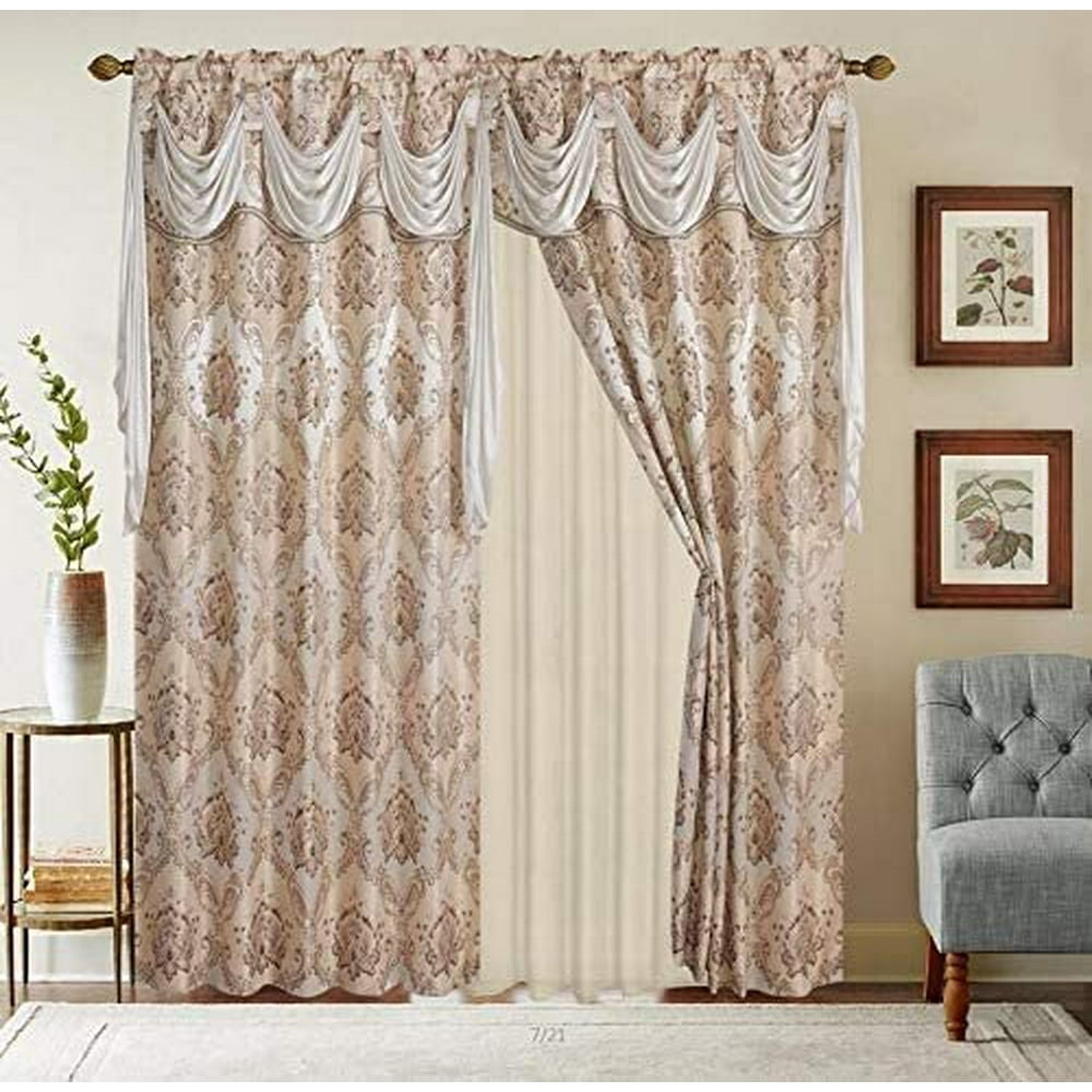 Sapphire Home Jacquard Window 63 Inch Length Curtain Drapes w/Attached ...