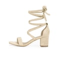 thumbnail image 6 of BLISSFUL STEP Women's Open Toe Lace up Sandals Mid Block Heels Sandals Beige 10, 6 of 7