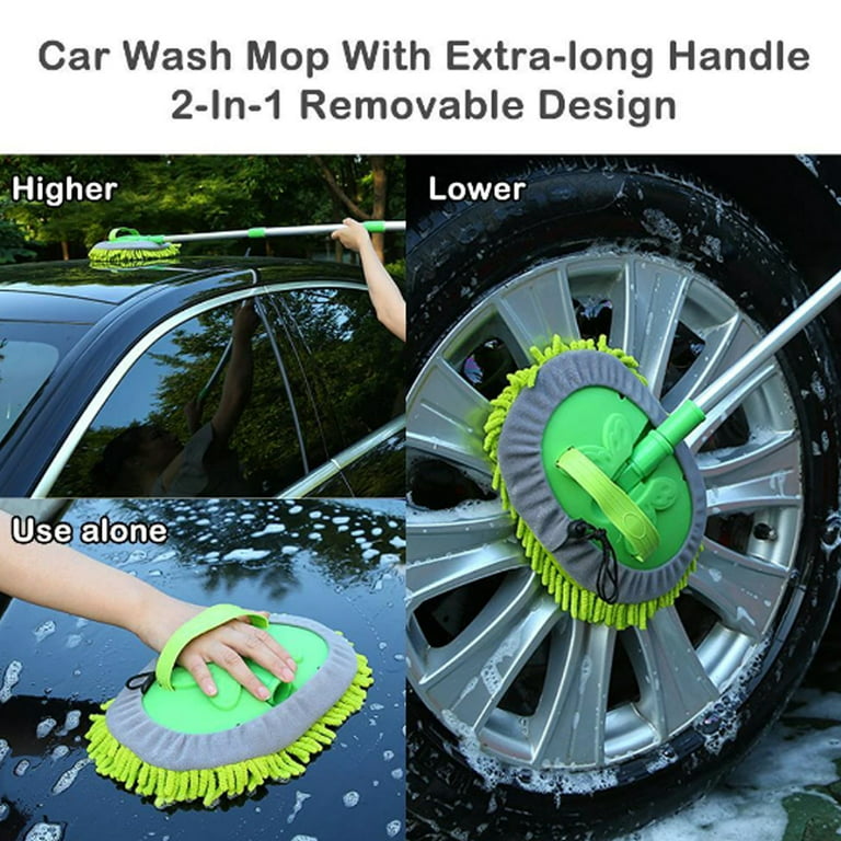 Quality Car Washing Mop Double Brush Head Rotation Telescopic Microfiber  Brush Long Handle Super-Absorbent Cleaning