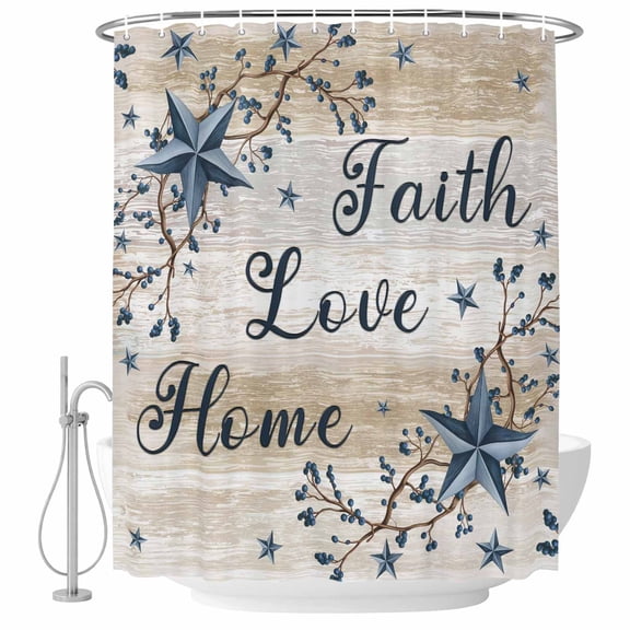 Vintage Country Shower Curtain, Waterproof Shower Curtains for Bathroom, Blue Rustic Texas Star Vines Wooden Grain Washable Fabric Bathtub Curtain Set Bath Decor with 12 Hooks Standard 72"x72"