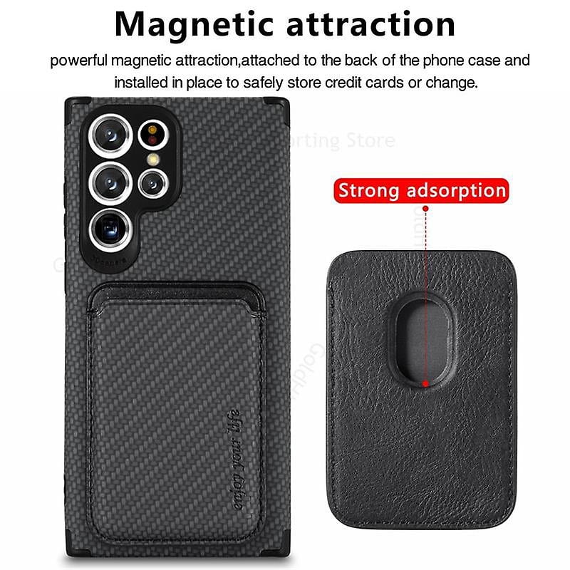 2 In 1 Carbon Fiber Magsafe Magnetic Wallet Case Compatible Samsung Galaxy S23 Ultra/s23 Plus/s23