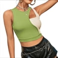 thumbnail image 1 of Top de Entrenamiento Asimétrico con Cuello Recortado y Diseño Acanalado en Bloques de Color para Mujer Verde M, 1 of 9