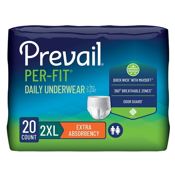 Prevail Per-Fit Extra Disposable Underwear Pull On with Tear Away Seams 2X-Large, PF-517/1, 42, 80 Ct