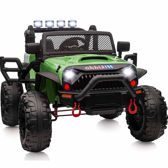 Hikiddo 24V Kids Electric Ride on Car, 2 Seater Ride on Truck Toys for Big Kids w/ Remote, 400W Power - Army Green