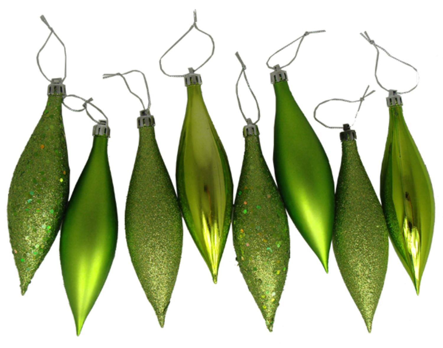 8ct Green Kiwi Shatterproof 4Finish Finial Drop Christmas Ornaments 5.